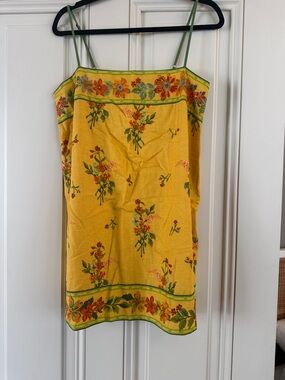 Free People Yellow Floral Mini Dress with Green Straps